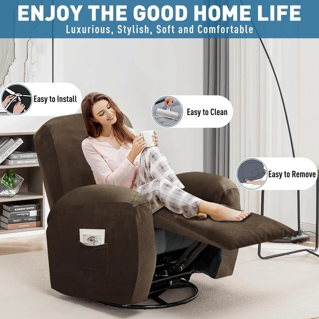 Alt view image 4 of 7 - ZNSAYOTX 2026 Velvet Oversized Recliner Cover 3-Piece, Luxury Plush Recliner Chair Covers with Elastic Band & Ties Stay in Place, Stretch Reclining Slipcover for Lazy Boy Soft Washable (Dark Coffee)