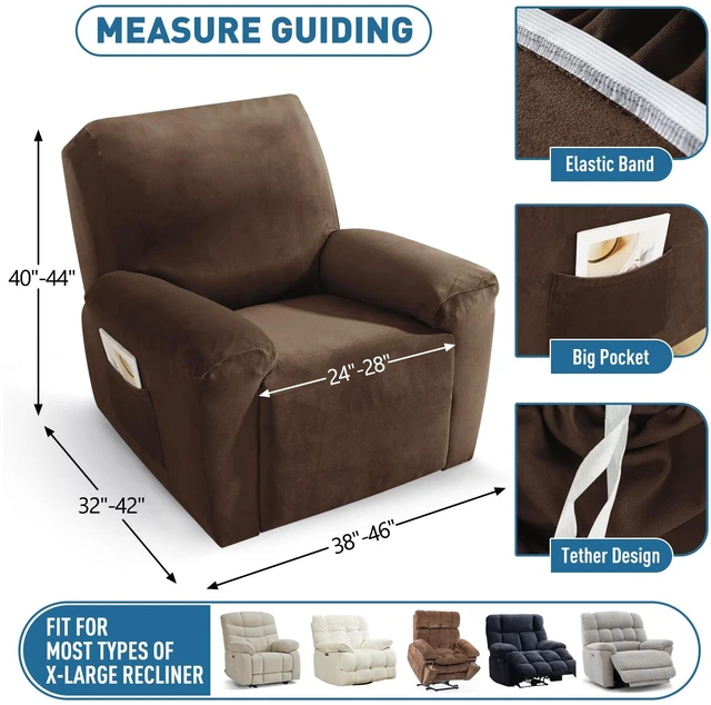 Alt view image 6 of 7 - ZNSAYOTX 2026 Velvet Oversized Recliner Cover 3-Piece, Luxury Plush Recliner Chair Covers with Elastic Band & Ties Stay in Place, Stretch Reclining Slipcover for Lazy Boy Soft Washable (Dark Coffee)