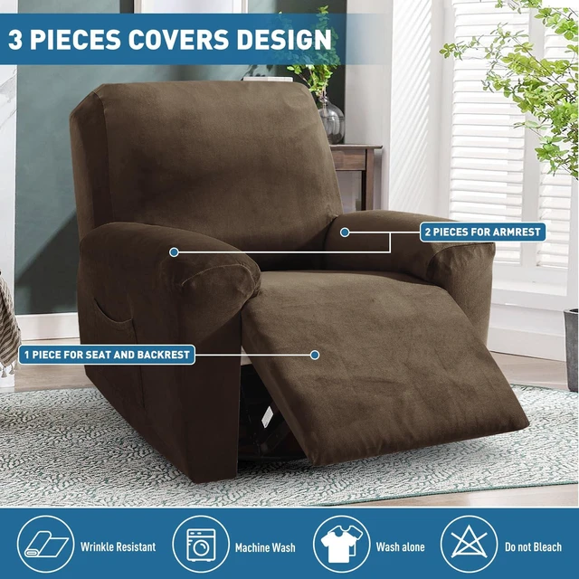 Alt view image 3 of 7 - ZNSAYOTX 2026 Velvet Oversized Recliner Cover 3-Piece, Luxury Plush Recliner Chair Covers with Elastic Band & Ties Stay in Place, Stretch Reclining Slipcover for Lazy Boy Soft Washable (Dark Coffee)