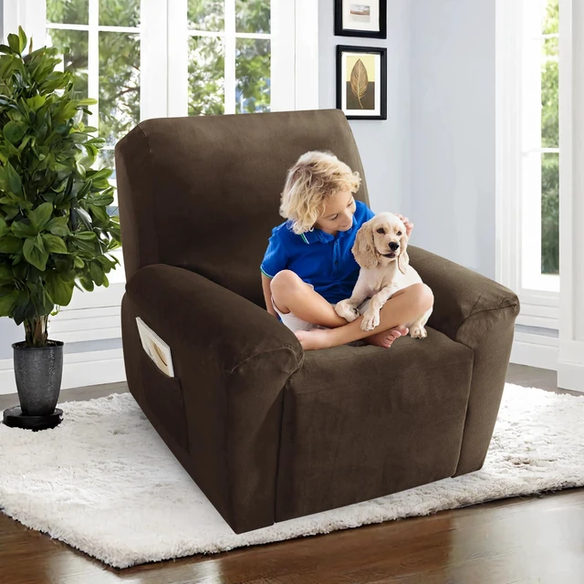Alt view image 5 of 7 - ZNSAYOTX 2026 Velvet Oversized Recliner Cover 3-Piece, Luxury Plush Recliner Chair Covers with Elastic Band & Ties Stay in Place, Stretch Reclining Slipcover for Lazy Boy Soft Washable (Dark Coffee)