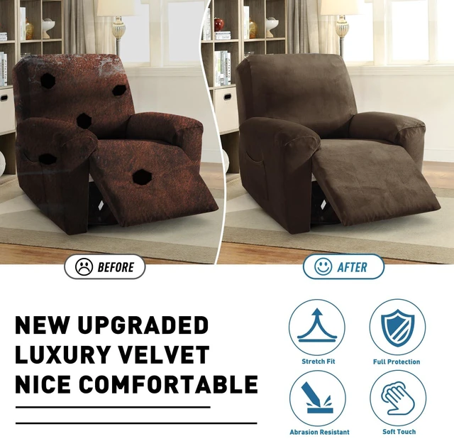 Alt view image 7 of 7 - ZNSAYOTX 2026 Velvet Oversized Recliner Cover 3-Piece, Luxury Plush Recliner Chair Covers with Elastic Band & Ties Stay in Place, Stretch Reclining Slipcover for Lazy Boy Soft Washable (Dark Coffee)