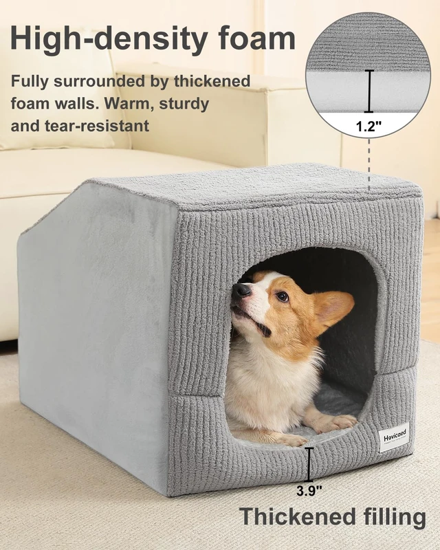 Alt view image 4 of 7 - Hovicaed Indoor Dog House Small Sized Dog Tent with Dog Cave Bed 26x20ines | Covered Dog Bed With Washable Removable Cover-Pet Orthopedic Egg-Crate Foam Cushion Sturdy Frame For Inside Dog House
