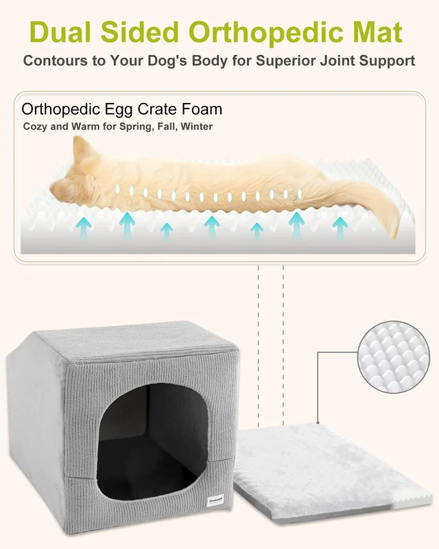 Alt view image 5 of 7 - Hovicaed Indoor Dog House Small Sized Dog Tent with Dog Cave Bed 26x20ines | Covered Dog Bed With Washable Removable Cover-Pet Orthopedic Egg-Crate Foam Cushion Sturdy Frame For Inside Dog House