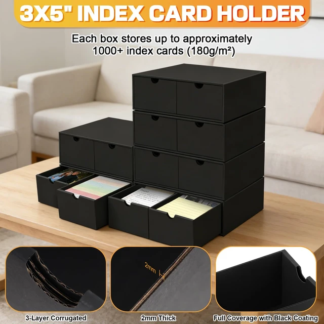 Alt view image 3 of 7 - aopule 10Packs 4x6 Index Card Box,Index Card Organizer Box with Lid,Hold 10000 Cards,Black Recipe Holder for 4''x6'' Notecard Recipe Flashcard Card