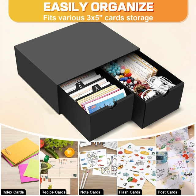 Alt view image 5 of 7 - aopule 10Packs 4x6 Index Card Box,Index Card Organizer Box with Lid,Hold 10000 Cards,Black Recipe Holder for 4''x6'' Notecard Recipe Flashcard Card