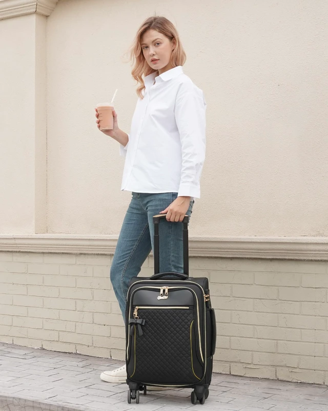 Alt view image 2 of 7 - Carry On Luggage 22x14x9 Airline Approved, 20" Softside Suitcase for Travel | Lightweight Luggage for Women Men, 4 packing cubes, TSA Lock, Soft Side Carry-on Suitcases with 4 Spinner Wheels, Black