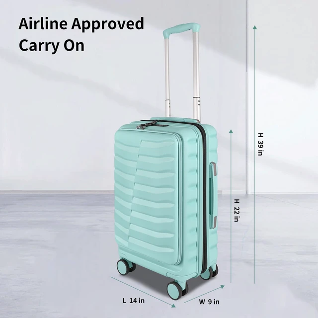 Alt view image 3 of 7 - WireHot Small 22×14×9 Airline Approved Carry On Luggage with Cover and Tag | Front Open Pocket, Spinner Wheels, ABS+PC Hardshell, TSA Lock, YKK Zipper, GRS Certified, Waterproof