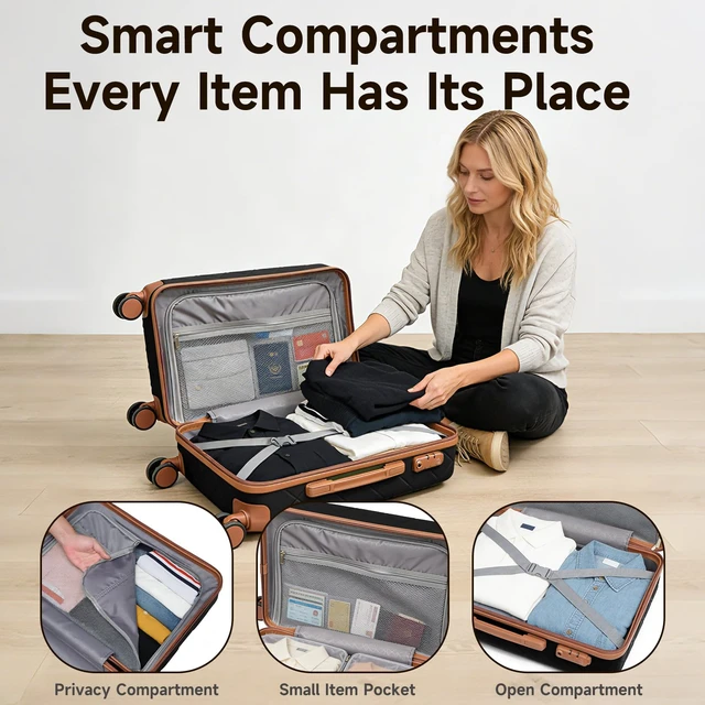 Alt view image 2 of 7 - Voytra Lightweight Carry on Luggage 22x14x9 Airline Approved Suitcases with Wheels YKK Zipper TSA Lock, 2 Piece Luggage Set for Weekend Getaways & Travel Business (14/20 Black)