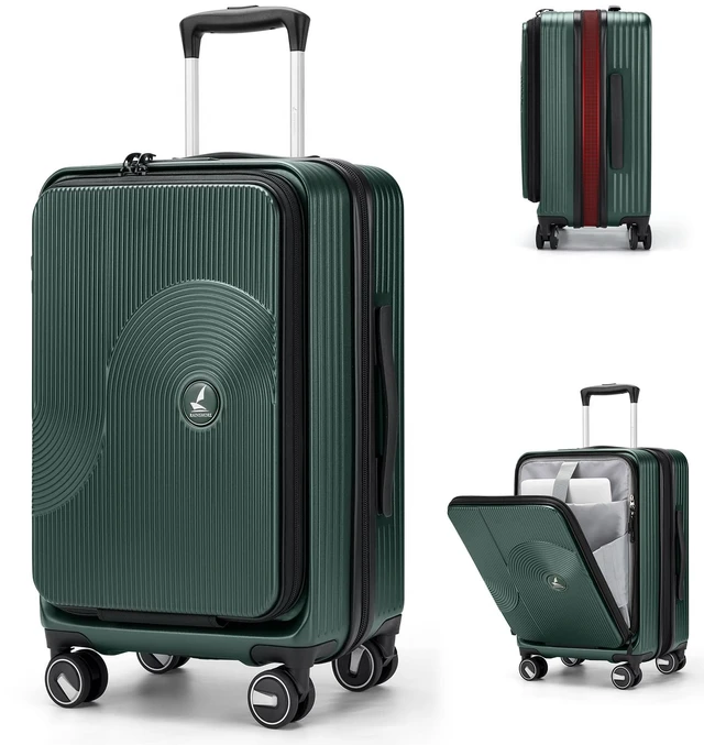 Main image of RAINSMORE Carry on Luggage 20 Inch Expandable, Airline Approved Suitcase | Front Laptop Compartment & Top Opening, Hard Shell Rolling Travel Luggage with TSA Lock & Spinner Wheels, Green