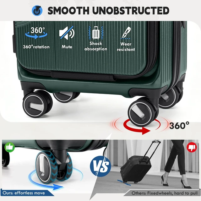Alt view image 7 of 7 - RAINSMORE Carry on Luggage 20 Inch Expandable, Airline Approved Suitcase | Front Laptop Compartment & Top Opening, Hard Shell Rolling Travel Luggage with TSA Lock & Spinner Wheels, Green