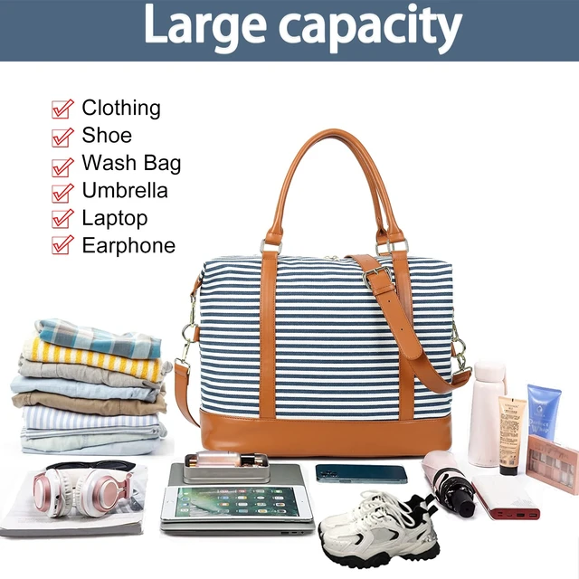 Alt view image 6 of 7 - CAMTOP Women Ladies Travel Bag Canvas Weekend Overnight Carry On Tote Luggage Bags(Blue)