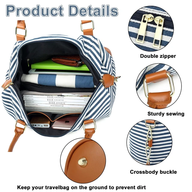 Alt view image 7 of 7 - CAMTOP Women Ladies Travel Bag Canvas Weekend Overnight Carry On Tote Luggage Bags(Blue)