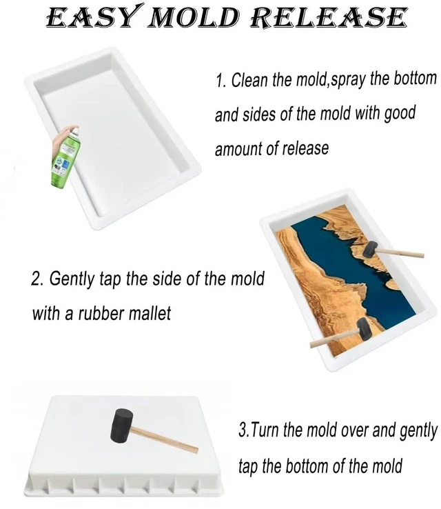 Alt view image 5 of 6 - Large Epoxy Mold 15.8 * 9.8 * 3 inch and 11.3 * 7.5 * 2 inch, Cutting Board Molds for Epoxy Resin, Large Reusable Resin Mold for Coffee Table, River Table, Charcuterie Board, Art Panel