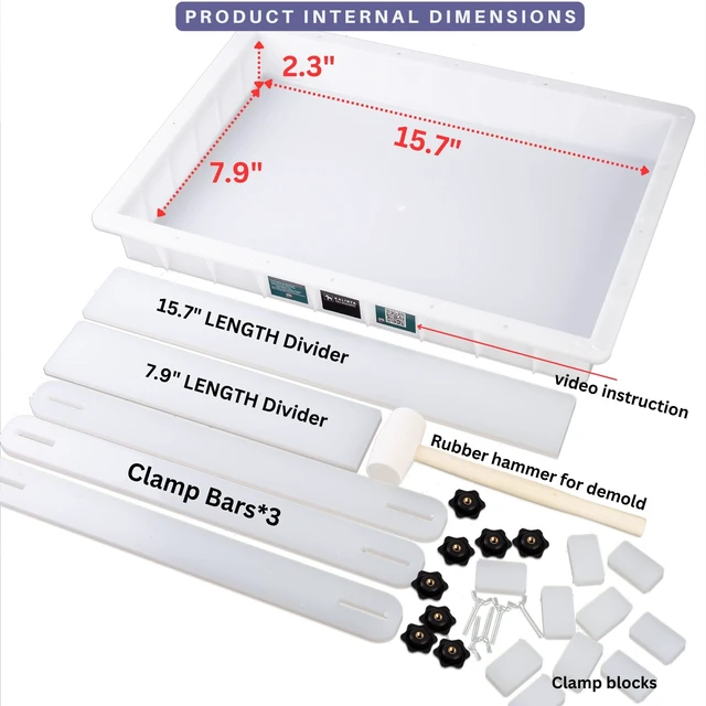 Alt view image 2 of 7 - Kalinta Epoxy Mold with Divider Adjustable- 15.7x9.8x3in No-Seal Resin Mold Integrated Clamping System - Perfect for Beginners & Experienced Artists Alike - Ideal for Creative Resin Art Projects