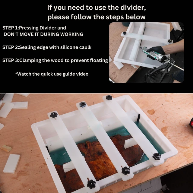 Alt view image 5 of 7 - Kalinta Epoxy Mold with Divider Adjustable- 15.7x9.8x3in No-Seal Resin Mold Integrated Clamping System - Perfect for Beginners & Experienced Artists Alike - Ideal for Creative Resin Art Projects