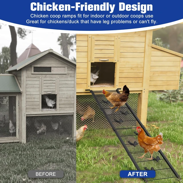Alt view image 3 of 7 - Chicken Coop Ramp 52.5''L, Ladder Length Adjustable for Henhouse | Heavy Duty Metal Coop Steps for Feet Problem or Cannot Fly Chickens, Waterproof, Non-Slip, Rustproof, Sturdy&Easy to Clean