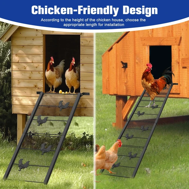 Alt view image 4 of 7 - Chicken Coop Ramp 52.5''L, Ladder Length Adjustable for Henhouse | Heavy Duty Metal Coop Steps for Feet Problem or Cannot Fly Chickens, Waterproof, Non-Slip, Rustproof, Sturdy&Easy to Clean