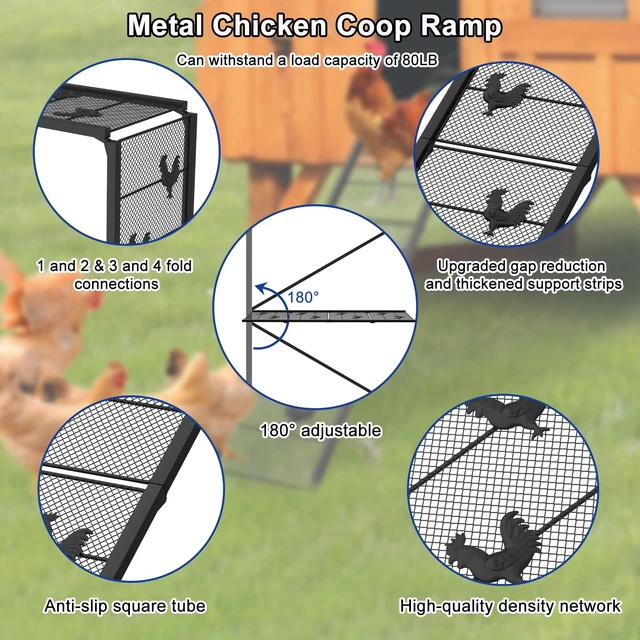Alt view image 5 of 7 - Chicken Coop Ramp 52.5''L, Ladder Length Adjustable for Henhouse | Heavy Duty Metal Coop Steps for Feet Problem or Cannot Fly Chickens, Waterproof, Non-Slip, Rustproof, Sturdy&Easy to Clean