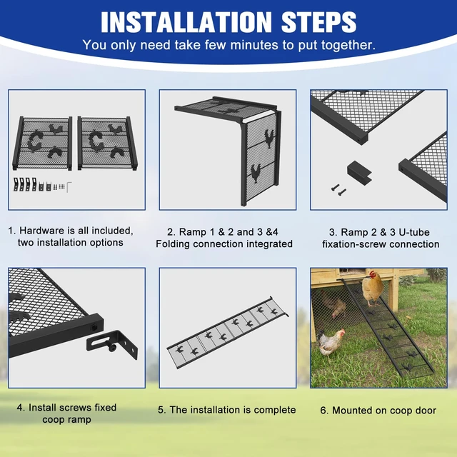 Alt view image 6 of 7 - Chicken Coop Ramp 52.5''L, Ladder Length Adjustable for Henhouse | Heavy Duty Metal Coop Steps for Feet Problem or Cannot Fly Chickens, Waterproof, Non-Slip, Rustproof, Sturdy&Easy to Clean