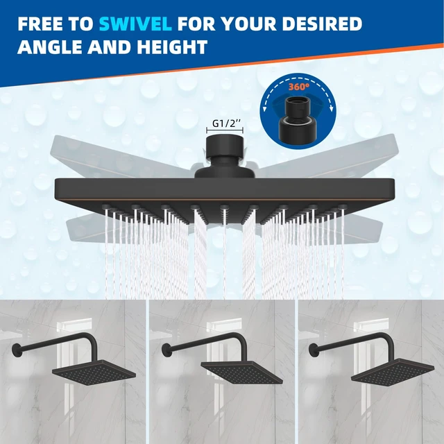 Alt view image 3 of 7 - Hibbent cUPC Certified Thick Metal 6'' Rain Shower Head, Oil Rubbed Bronze | High Pressure Shower Head, Bathroom Waterfall Shower Heads, High Flow Fixed Showerheads with Adjustable Brass Ball Joint