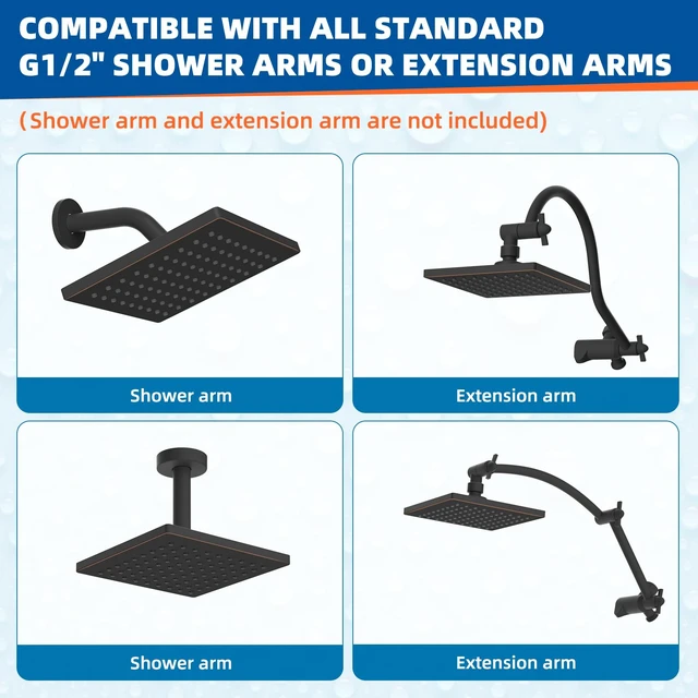Alt view image 6 of 7 - Hibbent cUPC Certified Thick Metal 6'' Rain Shower Head, Oil Rubbed Bronze | High Pressure Shower Head, Bathroom Waterfall Shower Heads, High Flow Fixed Showerheads with Adjustable Brass Ball Joint