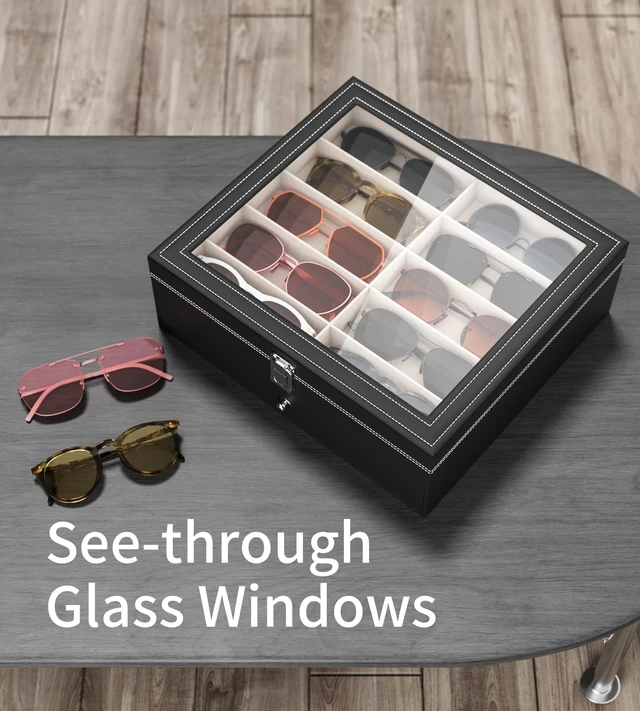 Alt view image 4 of 7 - NEWLOOP Sunglasses Organizer Real Glass Display Case Holder for Women Men | Sunglass Storage Box with 2 Layers Eyeglass Jewelry Stand for Multiple Pairs of Sun Glass 20 Slots Black