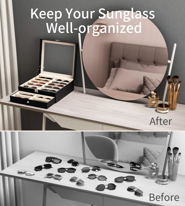 Alt view image 6 of 7 - NEWLOOP Sunglasses Organizer Real Glass Display Case Holder for Women Men | Sunglass Storage Box with 2 Layers Eyeglass Jewelry Stand for Multiple Pairs of Sun Glass 20 Slots Black