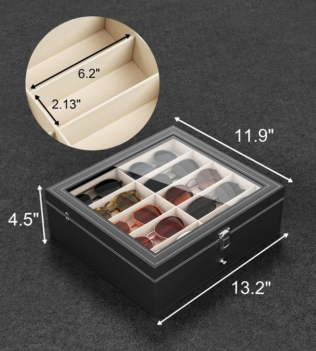 Alt view image 7 of 7 - NEWLOOP Sunglasses Organizer Real Glass Display Case Holder for Women Men | Sunglass Storage Box with 2 Layers Eyeglass Jewelry Stand for Multiple Pairs of Sun Glass 20 Slots Black