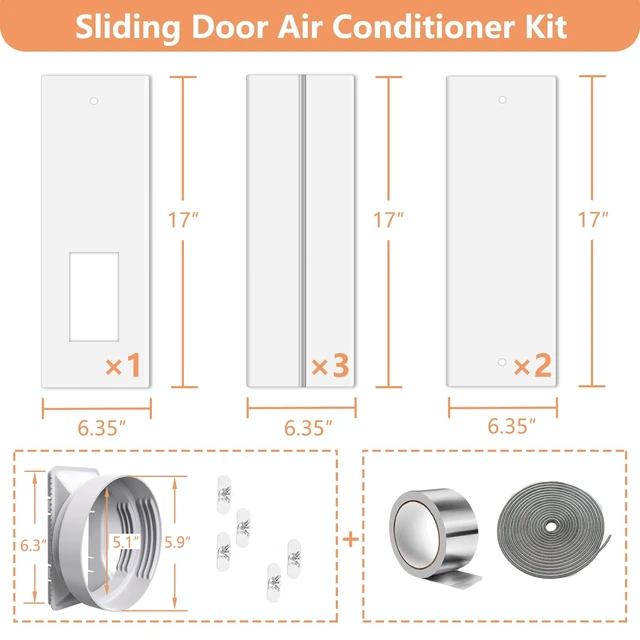 Alt view image 6 of 7 - Gulrear Max 95"Sliding Door Air Conditioner Vent Kit with Screen net & 2 weather strippings Energy Saving Airtight Universal 5.0/5.9 Inch AC Hose Coupler Portable AC Balcony Door Plates kit