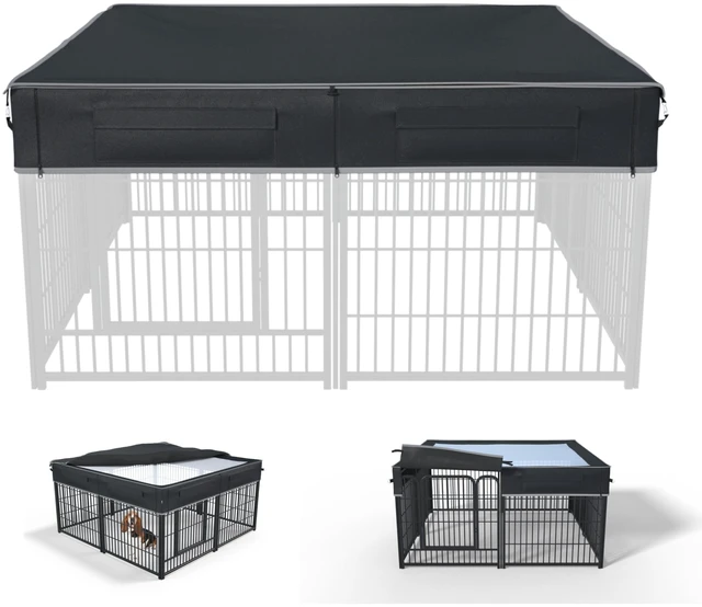 Main image of Dog Playpen Cover (with Sunshade), Heavy Duty 1680D Oxford Fabric + Nylon Breathable Mesh (Fits 32" H/40 H/45 H 8 Panels Playpen)