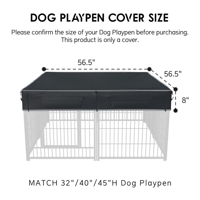 Alt view image 2 of 7 - Dog Playpen Cover (with Sunshade), Heavy Duty 1680D Oxford Fabric + Nylon Breathable Mesh (Fits 32" H/40 H/45 H 8 Panels Playpen)