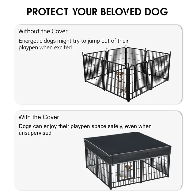 Alt view image 3 of 7 - Dog Playpen Cover (with Sunshade), Heavy Duty 1680D Oxford Fabric + Nylon Breathable Mesh (Fits 32" H/40 H/45 H 8 Panels Playpen)