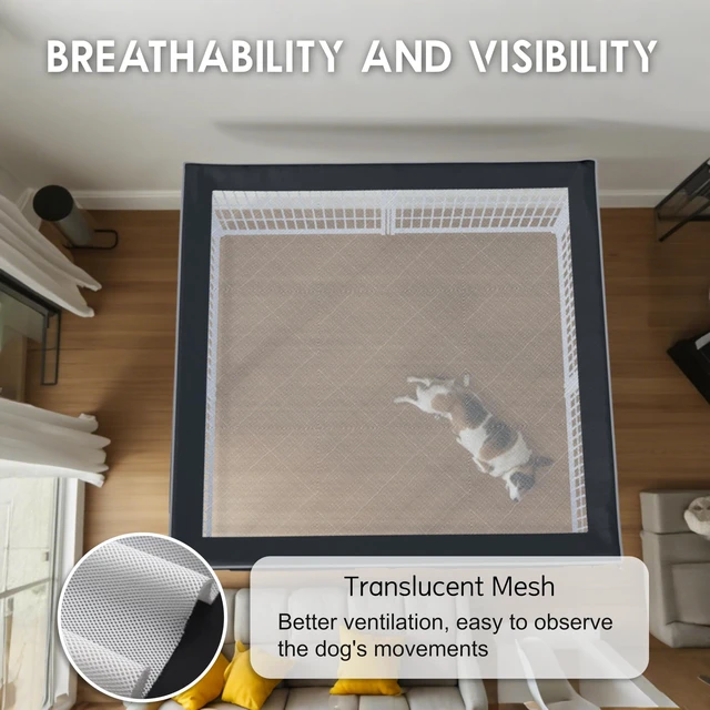 Alt view image 6 of 7 - Dog Playpen Cover (with Sunshade), Heavy Duty 1680D Oxford Fabric + Nylon Breathable Mesh (Fits 32" H/40 H/45 H 8 Panels Playpen)