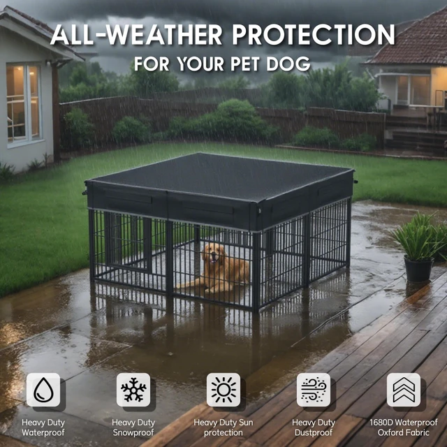 Alt view image 7 of 7 - Dog Playpen Cover (with Sunshade), Heavy Duty 1680D Oxford Fabric + Nylon Breathable Mesh (Fits 32" H/40 H/45 H 8 Panels Playpen)
