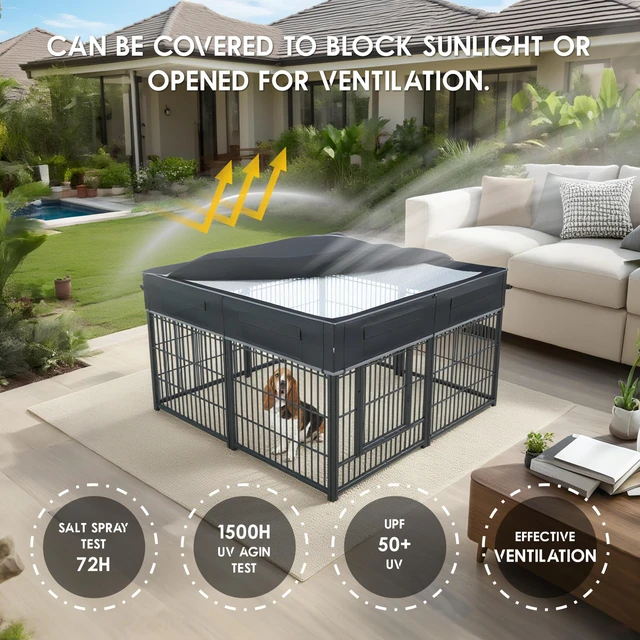 Alt view image 5 of 7 - Dog Playpen Cover (with Sunshade), Heavy Duty 1680D Oxford Fabric + Nylon Breathable Mesh (Fits 32" H/40 H/45 H 8 Panels Playpen)