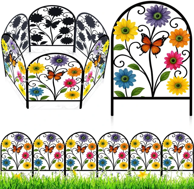 Main image of Yaocom 6 Pack Flower Garden Fence 16.5" H x 11.8" W Yard Decor | Floral Hollow Carved Panels, Metal Garden Border for Flower Beds, Lawn Edging, Patio and Outdoor Decor