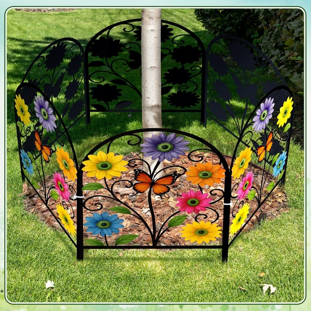 Alt view image 3 of 6 - Yaocom 6 Pack Flower Garden Fence 16.5" H x 11.8" W Yard Decor | Floral Hollow Carved Panels, Metal Garden Border for Flower Beds, Lawn Edging, Patio and Outdoor Decor