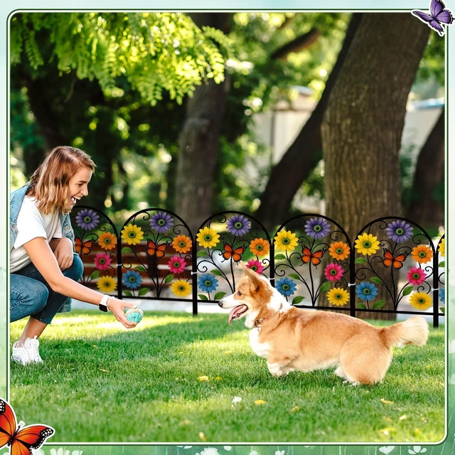 Alt view image 4 of 6 - Yaocom 6 Pack Flower Garden Fence 16.5" H x 11.8" W Yard Decor | Floral Hollow Carved Panels, Metal Garden Border for Flower Beds, Lawn Edging, Patio and Outdoor Decor