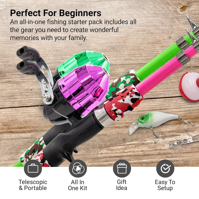 Alt view image 2 of 6 - Lanaak Beginner Kids Fishing Pole & Tackle Box - Kids Fishing Rod Pack of 2 | Kids fishing pole set with reel, net, fishing gear for boys, girls & youth ages 5-10. 2 Pack