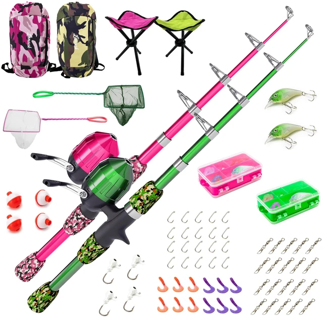 Main image of Lanaak Beginner Kids Fishing Pole & Tackle Box - Kids Fishing Rod Pack of 2 | Kids fishing pole set with reel, net, fishing gear for boys, girls & youth ages 5-10. 2 Pack