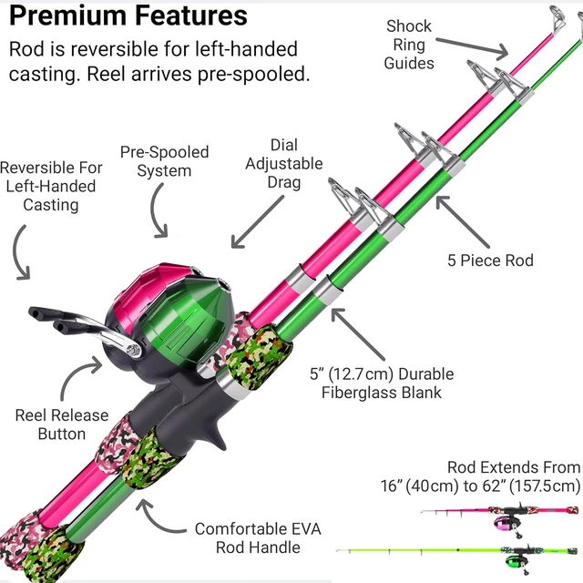 Alt view image 5 of 6 - Lanaak Beginner Kids Fishing Pole & Tackle Box - Kids Fishing Rod Pack of 2 | Kids fishing pole set with reel, net, fishing gear for boys, girls & youth ages 5-10. 2 Pack