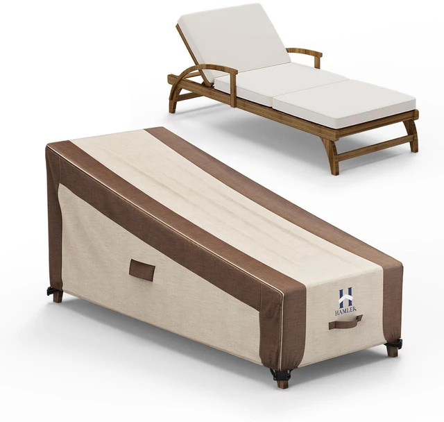 Main image of HAMLER Lounge Chair Cover, Heavy Duty Chaise Lounge Covers Outdoor Waterproof, Outdoor Furniture Covers for Patio Furniture Fits up to 70L x 32W x 30H InchBrown & Beige