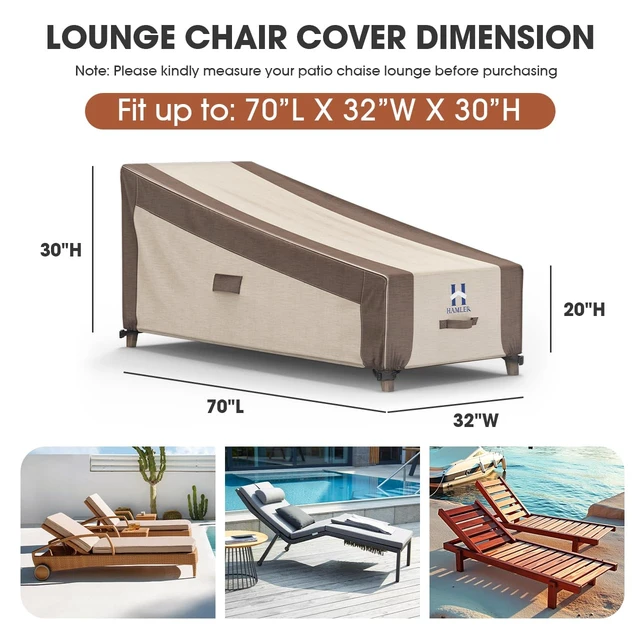 Alt view image 2 of 7 - HAMLER Lounge Chair Cover, Heavy Duty Chaise Lounge Covers Outdoor Waterproof, Outdoor Furniture Covers for Patio Furniture Fits up to 70L x 32W x 30H InchBrown & Beige