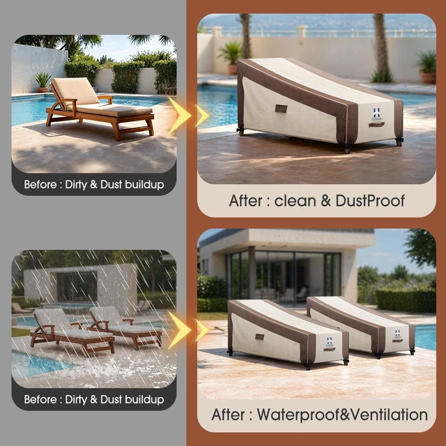 Alt view image 6 of 7 - HAMLER Lounge Chair Cover, Heavy Duty Chaise Lounge Covers Outdoor Waterproof, Outdoor Furniture Covers for Patio Furniture Fits up to 70L x 32W x 30H InchBrown & Beige