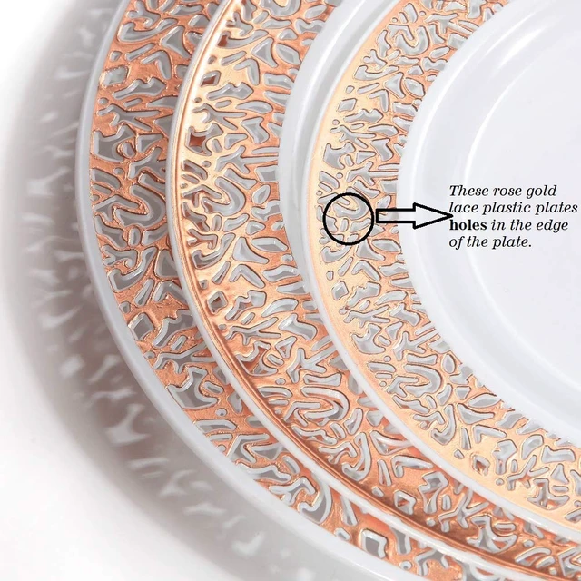 Alt view image 4 of 7 - WDF 200 Pieces Rose Gold Dessert Plates with Forks, 100Pcs Lace Design Cake Small Rose Gold Appetizer Plates 7.5" and 100 Pcs Forks 7.4" for Wedding/Party