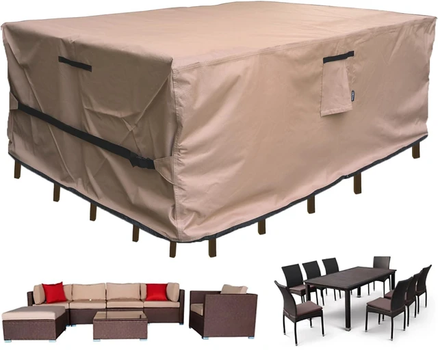 Main image of Patio Furniture Set Cover Waterproof Rectangular Heavy Duty 600D Outdoor Sectional Sofa Couch Cover Large Outside Dining Table and Chairs Covers Patio Conversation Set Cover Brown 109 x 84 Inch