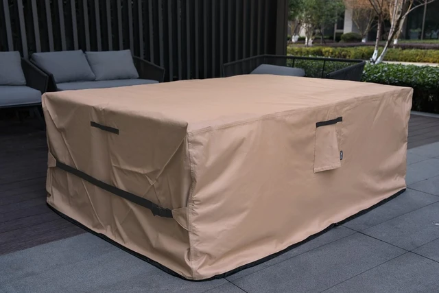 Alt view image 2 of 7 - Patio Furniture Set Cover Waterproof Rectangular Heavy Duty 600D Outdoor Sectional Sofa Couch Cover Large Outside Dining Table and Chairs Covers Patio Conversation Set Cover Brown 109 x 84 Inch