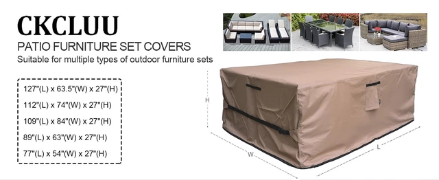 Alt view image 7 of 7 - Patio Furniture Set Cover Waterproof Rectangular Heavy Duty 600D Outdoor Sectional Sofa Couch Cover Large Outside Dining Table and Chairs Covers Patio Conversation Set Cover Brown 109 x 84 Inch