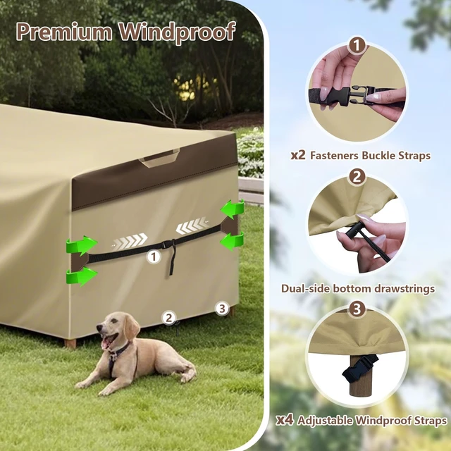 Alt view image 3 of 7 - RICHIE Outdoor Patio Furniture Cover - Heavy Duty Waterproof 600D Tough Canvas Protector for Rectangular Table Cover, All-Season Dining Table and Chair Covers (72L x 44W x 28H Inch)