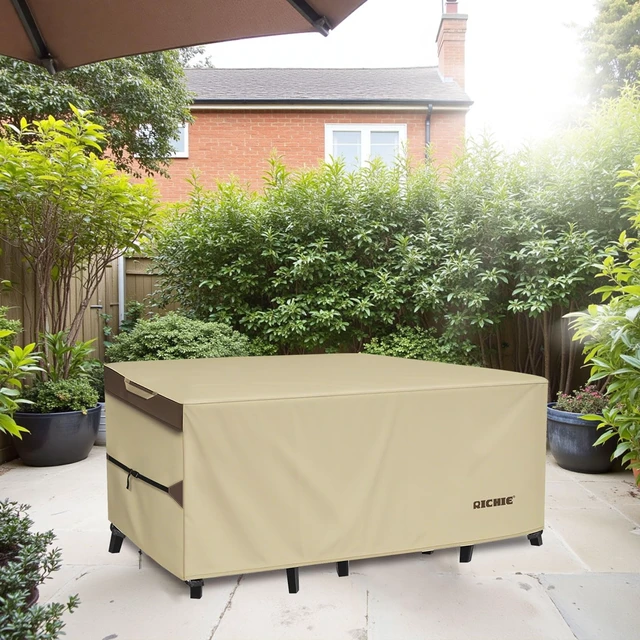 Alt view image 7 of 7 - RICHIE Outdoor Patio Furniture Cover - Heavy Duty Waterproof 600D Tough Canvas Protector for Rectangular Table Cover, All-Season Dining Table and Chair Covers (72L x 44W x 28H Inch)